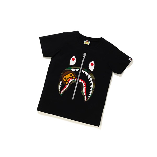 A BATHING APE Bape 1st Camo Milo Shark Tee Kurzes Sleeve T-shirts Damen Schwarz | 85176NLJM