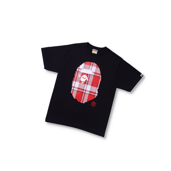 A BATHING APE Bape Check Gift Ape Head Tee Kurzes Sleeve T-shirts Herren Schwarz | 32187WXPJ