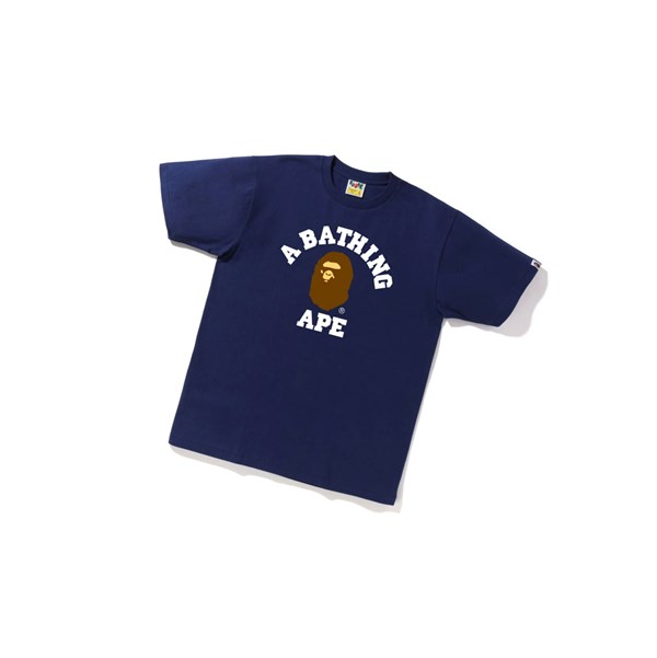 A BATHING APE Bape College Tee Kurzes Sleeve T-shirts Herren Navy Blau | 68573BIHM