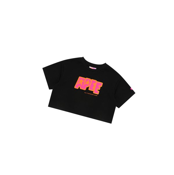 A BATHING APE Bape Double Logo Cropped Tee Kurzes Sleeve T-shirts Damen Schwarz | 79634SUWE