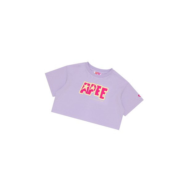 A BATHING APE Bape Double Logo Cropped Tee Kurzes Sleeve T-shirts Damen Pastel Lilac | 83145ORAH