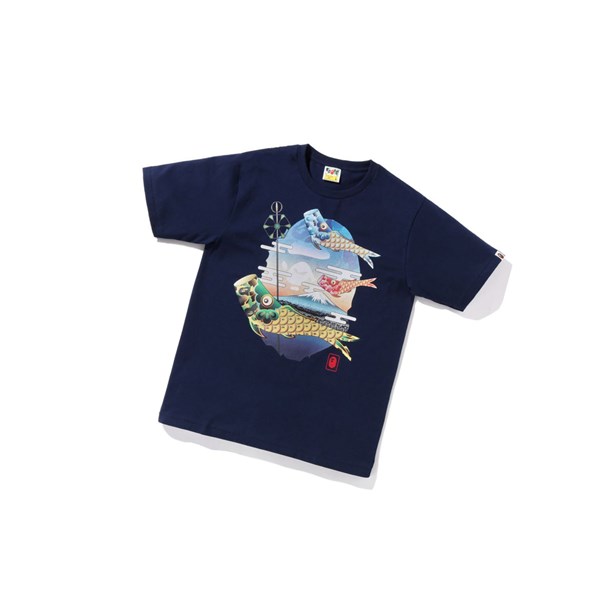 A BATHING APE Bape Koinobori Carp Flags Ape Head Tee Kurzes Sleeve T-shirts Herren Navy Blau | 64931VOWK