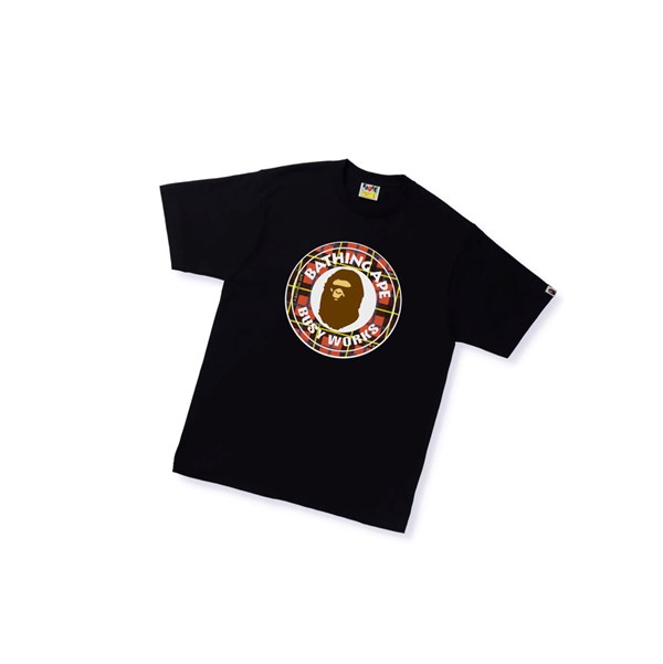 A BATHING APE Bape Logo Check Busy Works Tee Kurzes Sleeve T-shirts Herren Schwarz | 40936JKPF