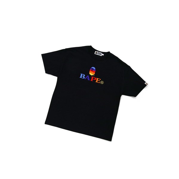 A BATHING APE Bape Logo Embroidery Tee Kurzes Sleeve T-shirts Damen Schwarz | 43917AWDQ