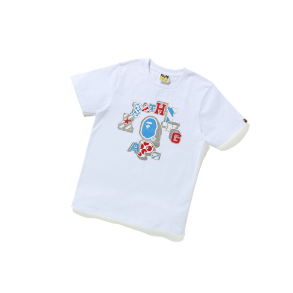 A BATHING APE Bape Mix Patched College Tee Kurzes Sleeve T-shirts Damen Weiß | 67205YLOS