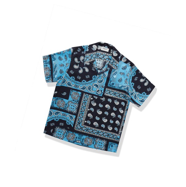 A BATHING APE Bape Paisley Print Kurzes Sleeve Hemd Herren Blau | 63514AOTP