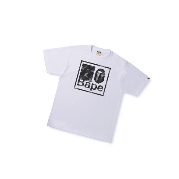 A BATHING APE Bape Stroke Camo Bape Quadrangle Tee Kurzes Sleeve T-shirts Herren Weiß | 09352UVMH