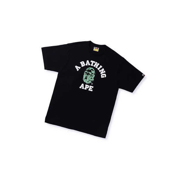 A BATHING APE Bape Text Code Camo College Tee Kurzes Sleeve T-shirts Herren Schwarz | 20741FMJQ