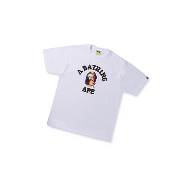 A BATHING APE Bape Tie Dye College Tee Kurzes Sleeve T-shirts Herren Weiß | 87590AVGO