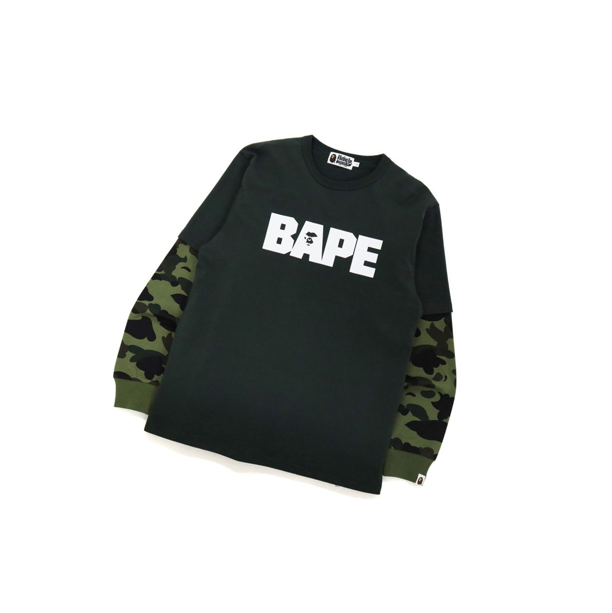 A BATHING APE Bape 1st Camo Layered L/S Tee Long Sleeve T-shirts Herren Grün | 92856GPZD