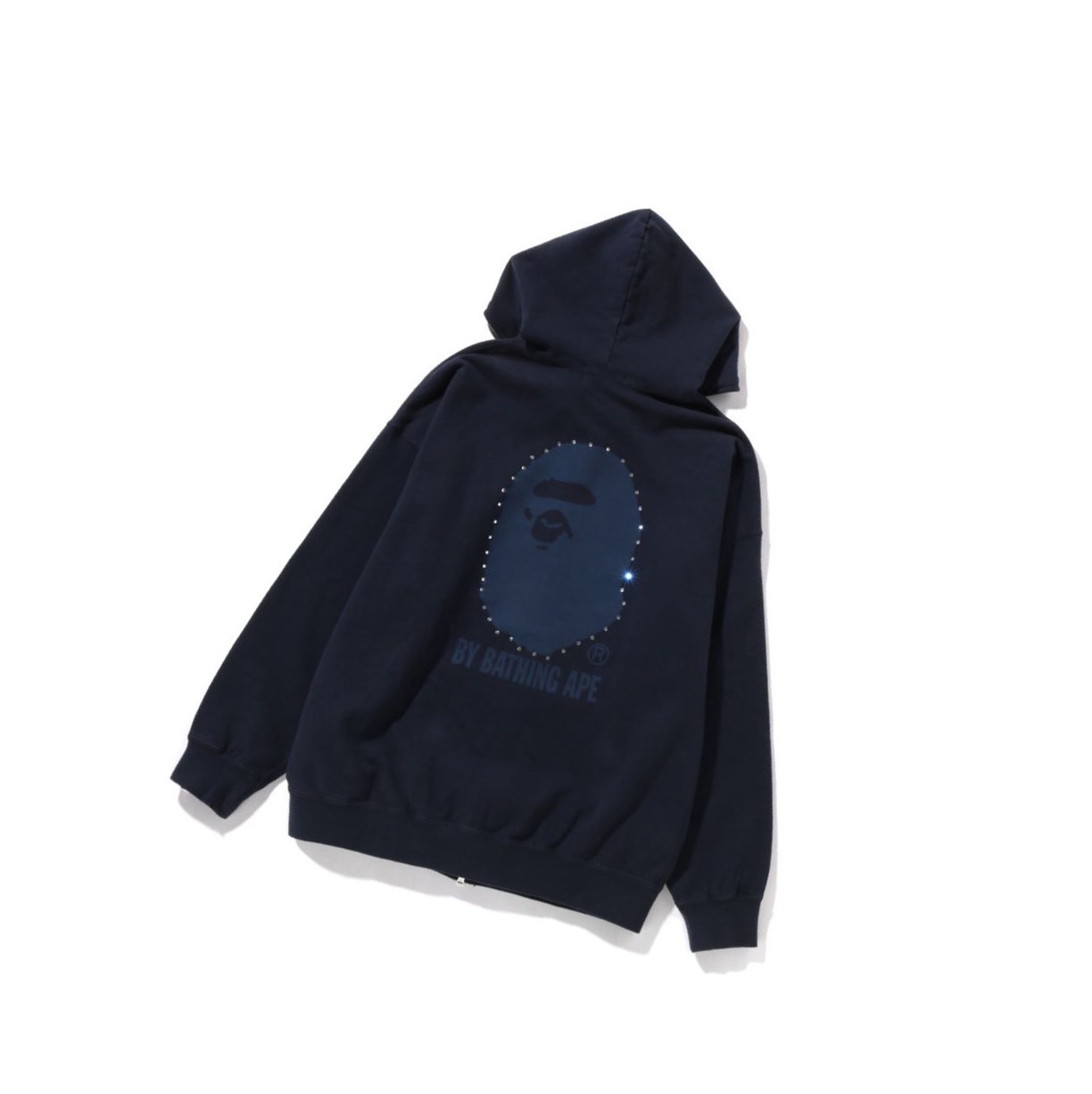 A BATHING APE Bape Crystal By Bathing Overdyed Oversized Full Zip Hoodie Damen Navy Blau | 84356AQHR