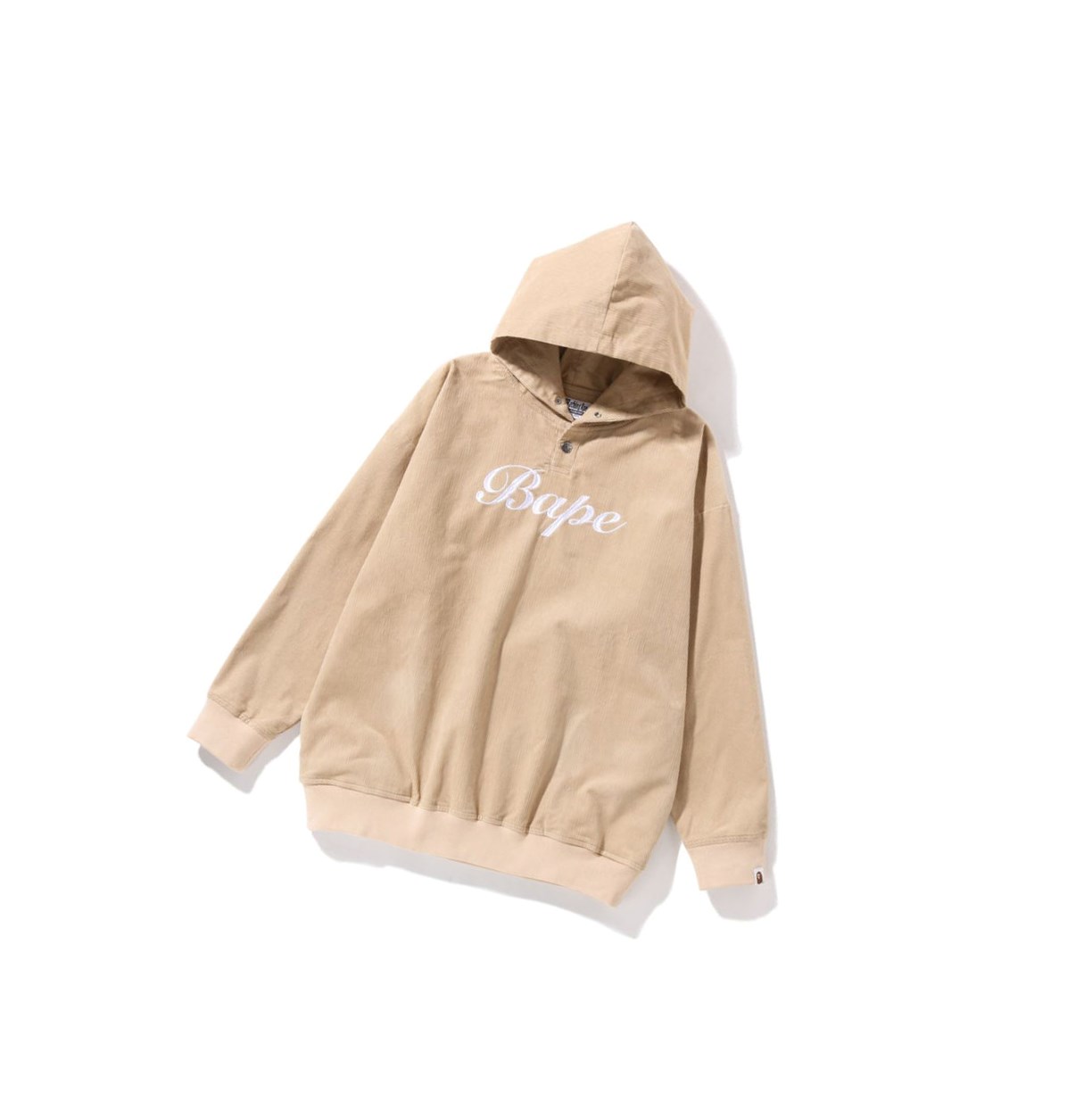 A BATHING APE Bape Embroidery Corduroy Oversized Pullover Hoodie Damen Beige | 42095NXWS