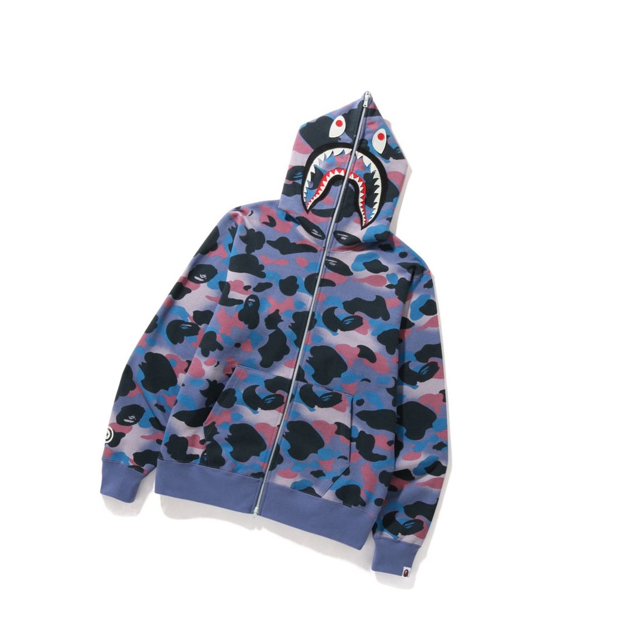 A BATHING APE Bape Grid Camo Shark Full Zip Throughs Hoodie Herren Lila | 97384FEPA