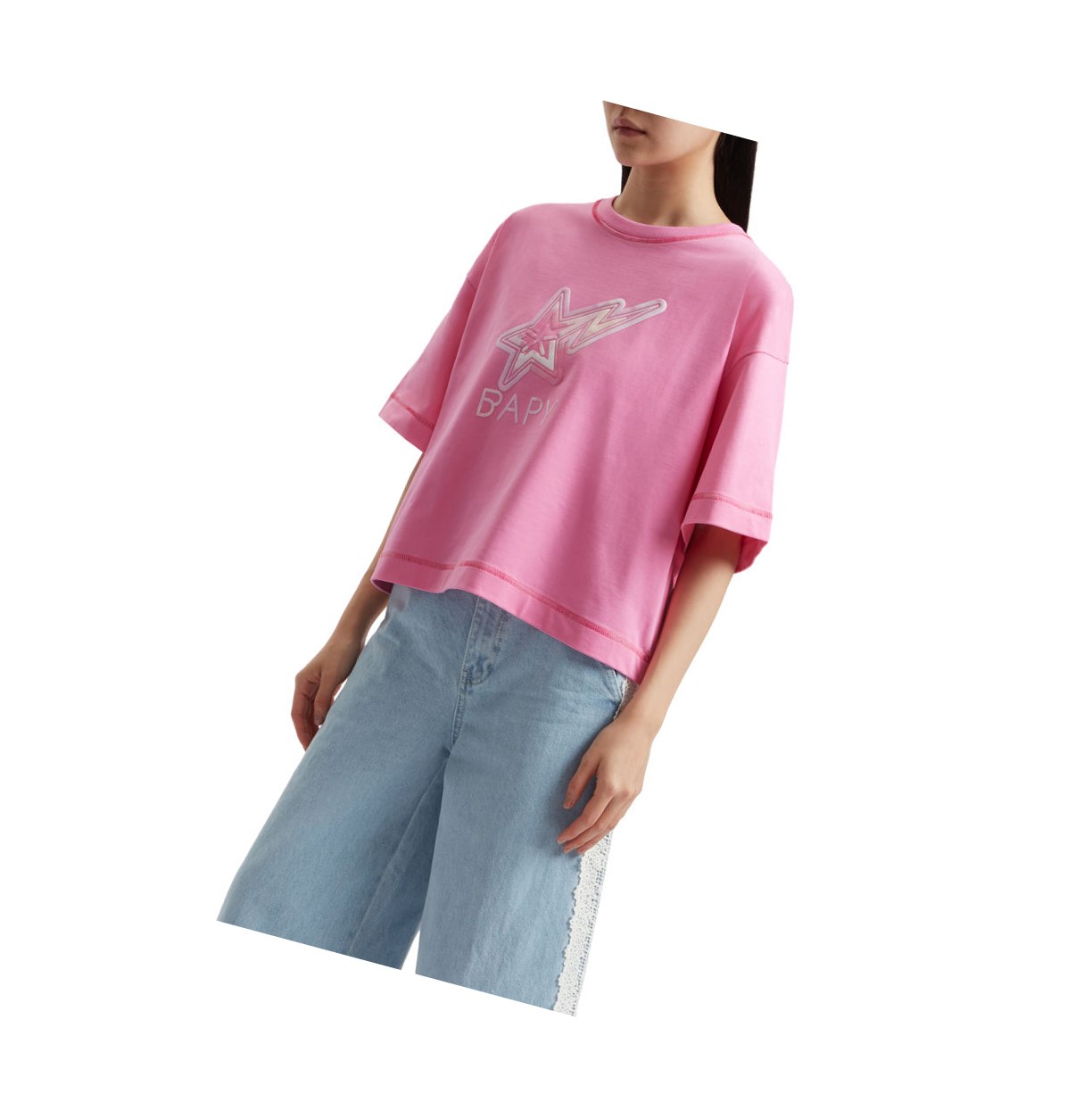 A BATHING APE Bape Logo Print Tee Kurzes Sleeve T-shirts Damen Rosa | 67852YISM