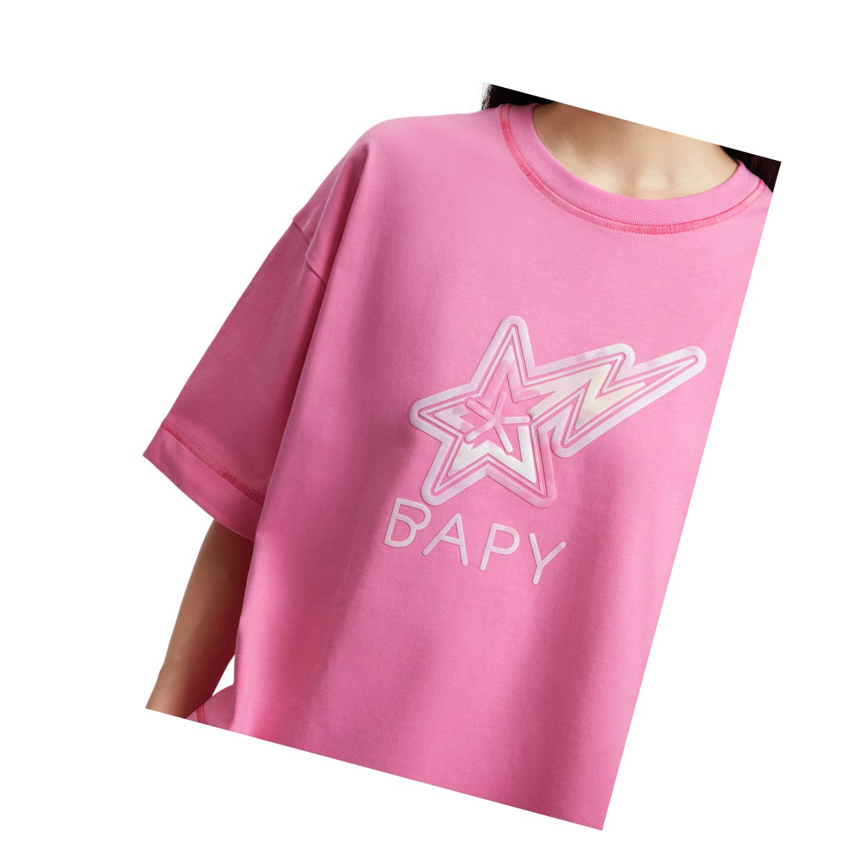 A BATHING APE Bape Logo Print Tee Kurzes Sleeve T-shirts Damen Rosa | 67852YISM