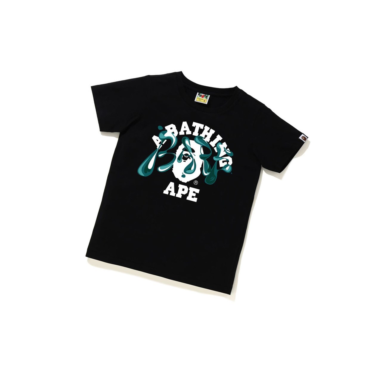 A BATHING APE Bape Marble Camo Liquid College Tee Kurzes Sleeve T-shirts Damen Schwarz | 84153BNMY