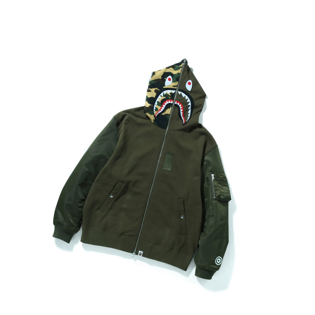 A BATHING APE Bape Military Shark Relaxed Fit Full Zip Throughs Hoodie Herren Grün | 97685PALO