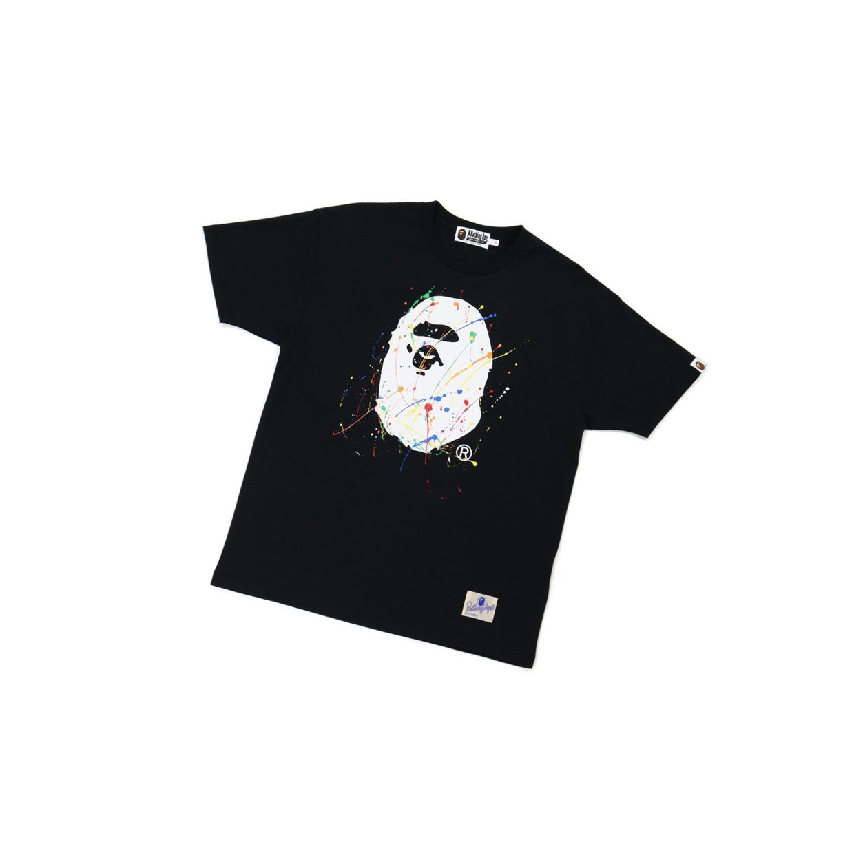 A BATHING APE Bape Paint Splatter Ape Head Tee Kurzes Sleeve T-shirts Damen Schwarz | 79215NCBI