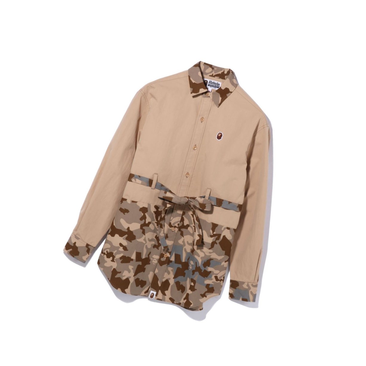 A BATHING APE Bape Sand Camo A Bathing Ape Oversized Long Sleeve Hemd Damen Beige | 01875CFNS