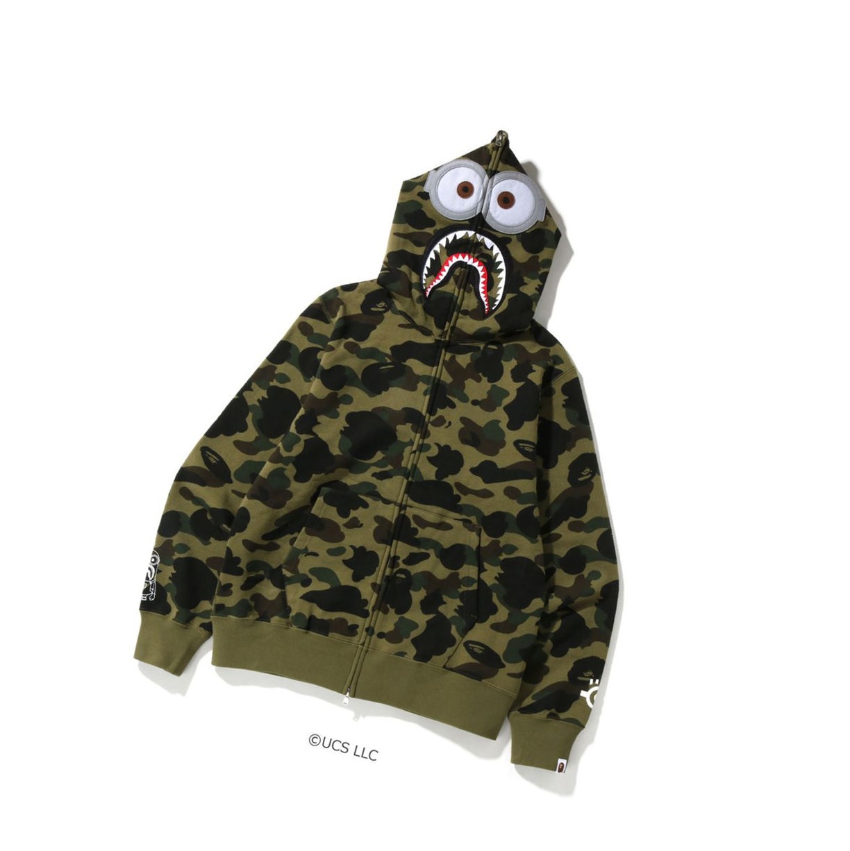 A BATHING APE Bape X Minions 1st Camo Minions Shark Full Zip Throughs Hoodie Herren Grün | 30178HCEI